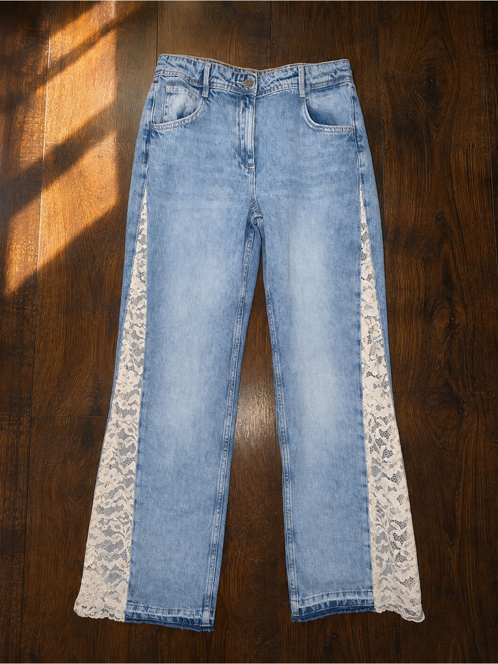 Blugirl Woman Lace Insert Wide-Leg Jeans Sz 30